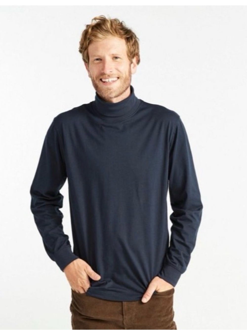 New LL Bean Men’s Navy Blue Cotton Turtleneck Shirt Size XL Regular 187357